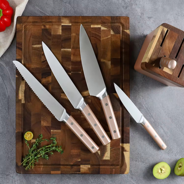 Kitchen Knife Set 6-Piece Stainless Steel with Hollow Handle and Acacia Wood Block Direct From Factory Kitchen Utensils