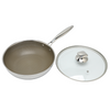 Tri-ply Hybrid Pan & Wok with Double Ears PFAS PFOA Free Titanium Coating Stainless Steel Non-stick Wok Pan Cookware With Glass Lid
