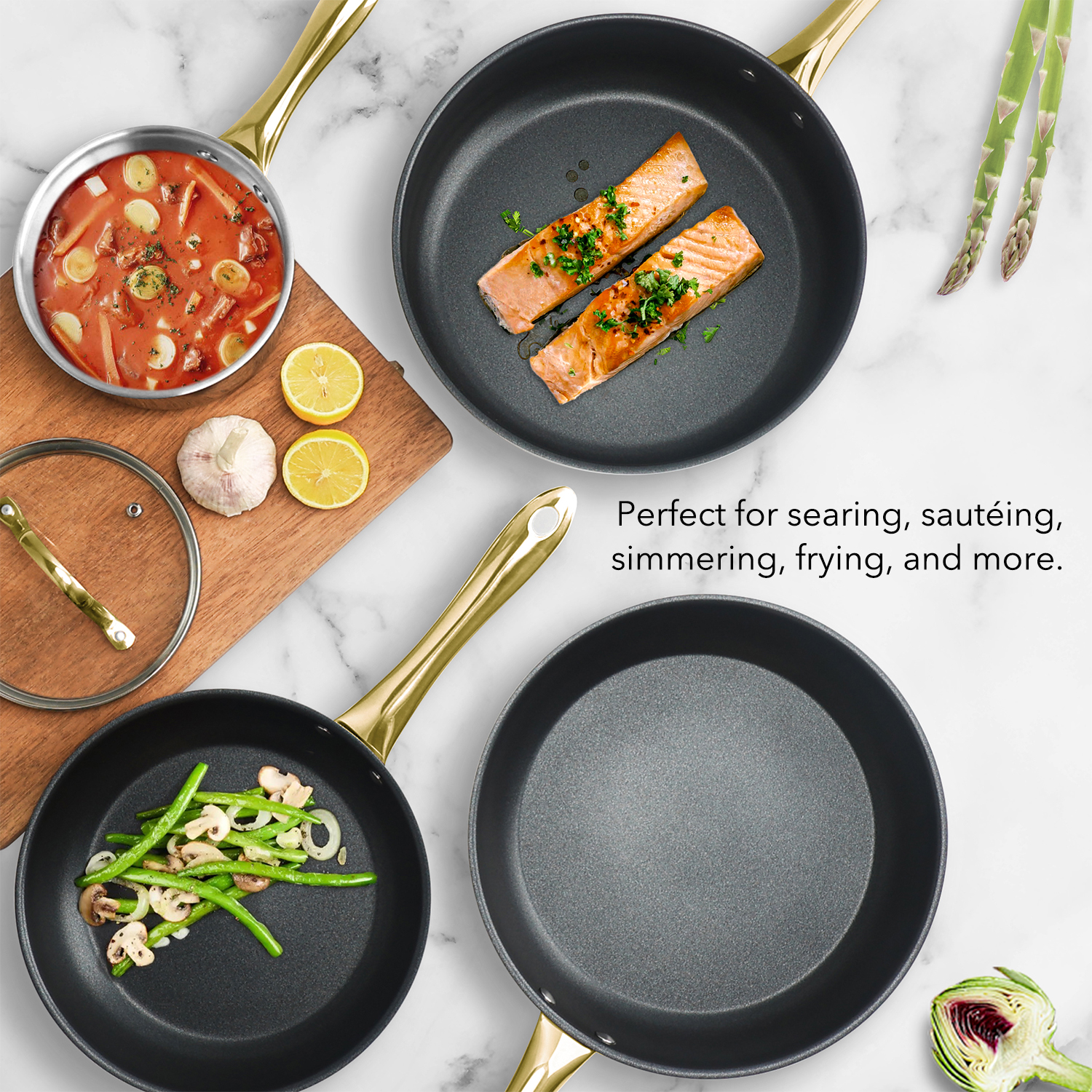 Wholesale Custom Gold Color Handles 9 Piece Stainless Steel Impact Bonded Bottom Pots and Pans Non-Toxic Kitchen Cookware Set