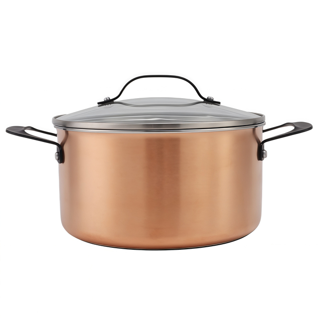 Black Handle Copper Triply Stainless Steel Casserole Pot Glass Lid 16/20/24cm Classic Kitchen Cooking Saucepan