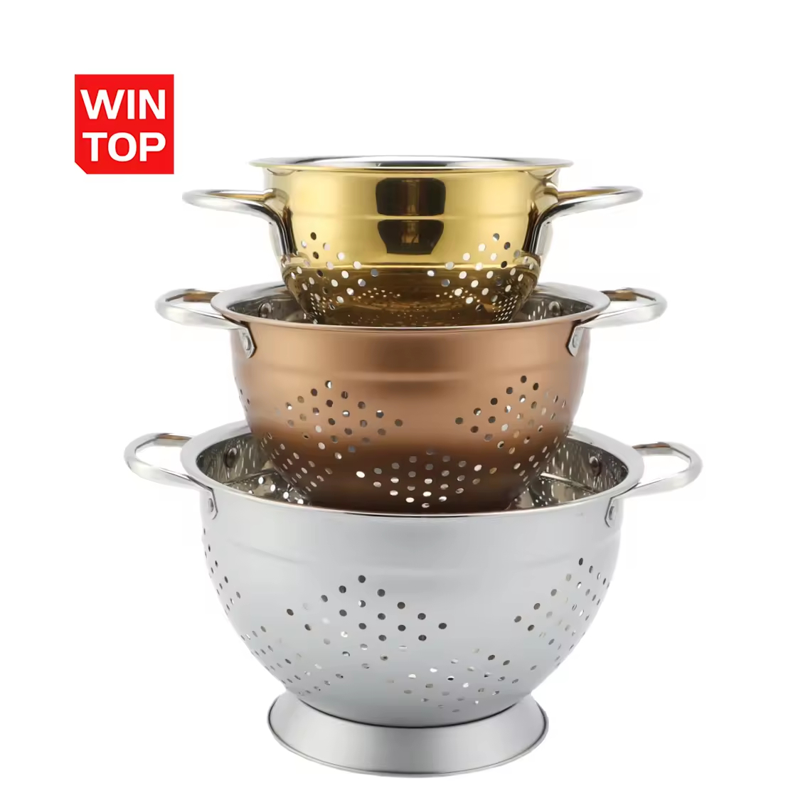 New 18/8 Stainless Steel Kitchen Strainer Colanders with Handle Kitchen Food Strainer Basket for Washing Vegetable Fruit Vegetable