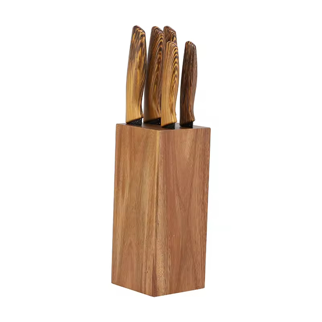 High Quality Traditional Metal Kitchen Cutter Cooking Kitchen Knives Set Stainless Steel Black Non-stick 6pcs Knife Block Set