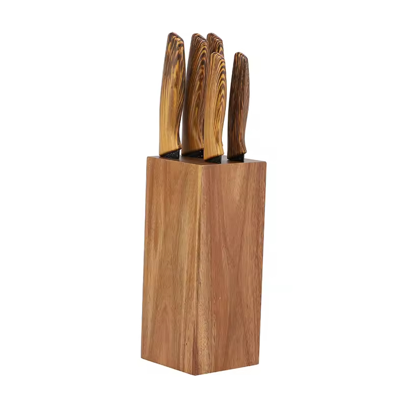 High Quality Traditional Metal Kitchen Cutter Cooking Kitchen Knives Set Stainless Steel Black Non-stick 6pcs Knife Block Set