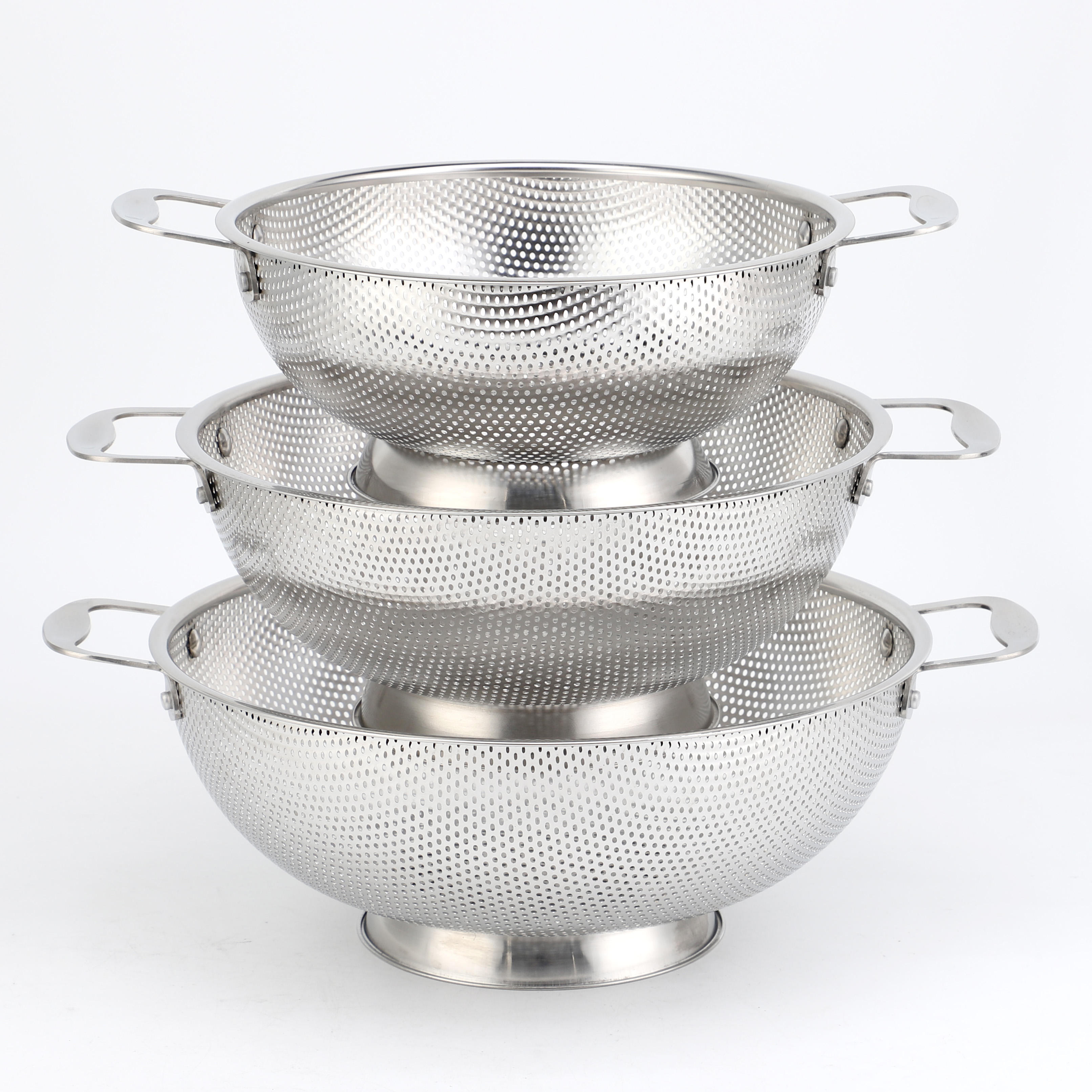 New Fruit Vegetable Kitchen Strainer Colanders Set Stainless Steel Drain Wash Storage Drain Basket Stainless Steel Mesh Strainer