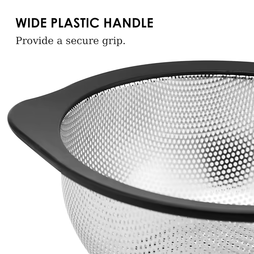 Wholesale Gold Color Stainless Steel Colander with Plastic Handle and Base Colander Basket Strainer Cooking Kitchen Tool