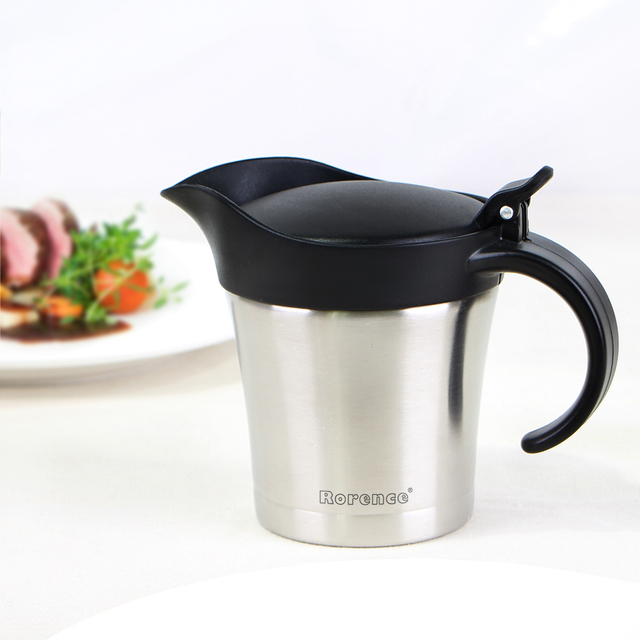 Kitchen Gadgets Stainless Steel Hinged Lid Gravy Boat Double Layered Sauce Pot Fruit Juicer Container