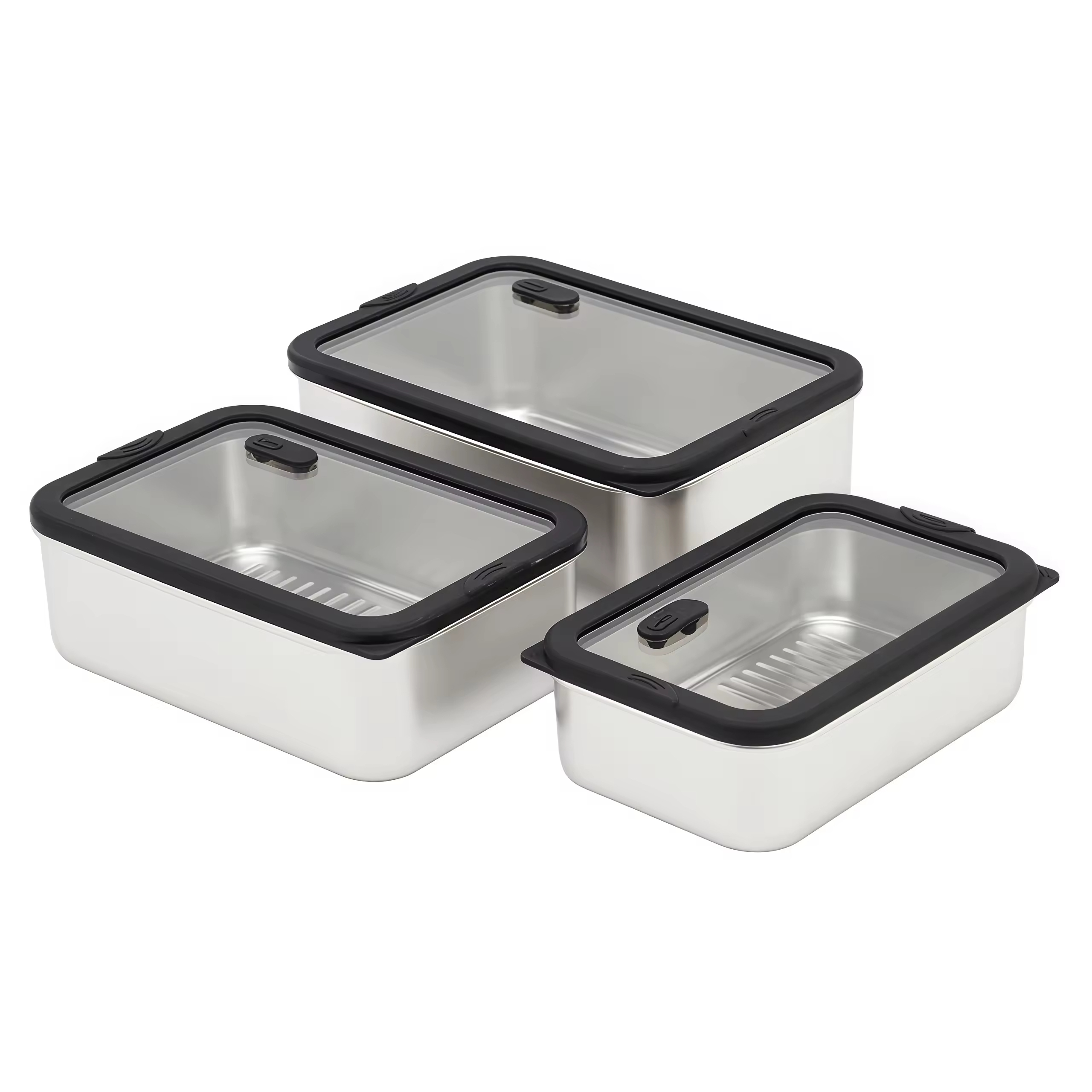 New Design 304 Stainless Steel Fresh-keeping Lunch Box Glass Cover Leak-proof Heating Food Grade Microwave Sealed Box