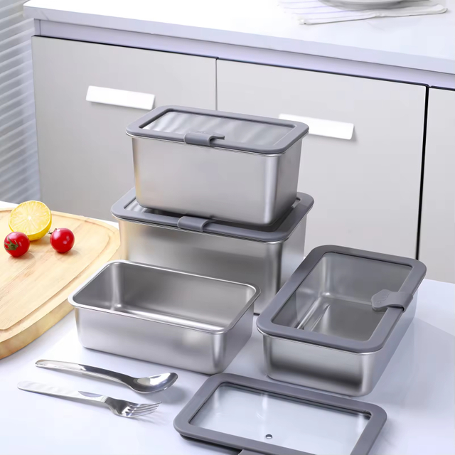 Design 304 Stainless Steel Fresh-keeping Lunch Box Glass Cover Leak-proof Heating Food Grade Microwave Sealed Box