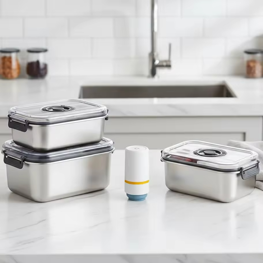 New Design 304 Stainless Steel Fresh-keeping Lunch Box Vacuum Seal Cover Leak-proof Heating Food Grade with Electric Pump