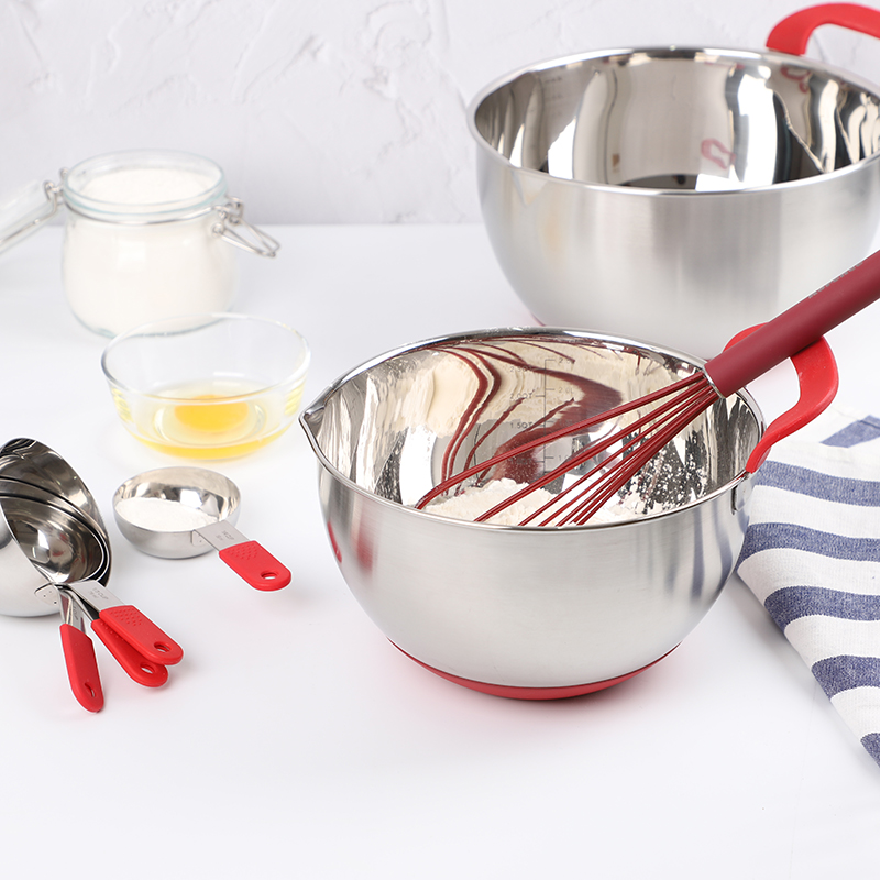 Custom Non Slip Spout Salad Bowl With Handle Stainless Steel Mixing Bowls Set