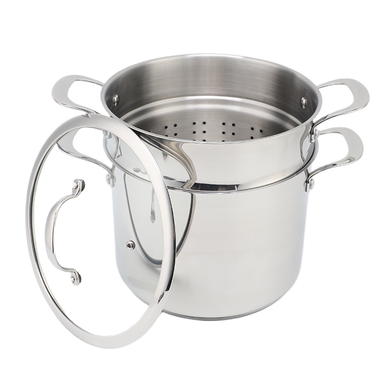Factory Supply Kitchenware 8 Liter Stainless Steel Pasta Cooker 24cm Pasta Cooker Steamer Multi-Pot