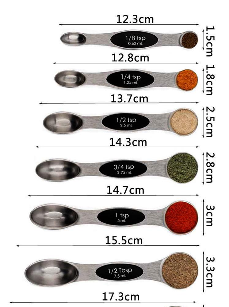 Custom hot selling Magnetic Measuring Spoons Set/Double End Design for Dry And Liquid/kitchen accessories gadget metal set of 8