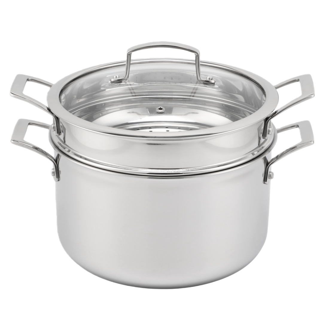 Factory Custom Kitchen Tri-ply Stainless Steel Soup Steamer Pot Set With Glass Lid Stainless Steel Cooking Pot Set Cookware Sets