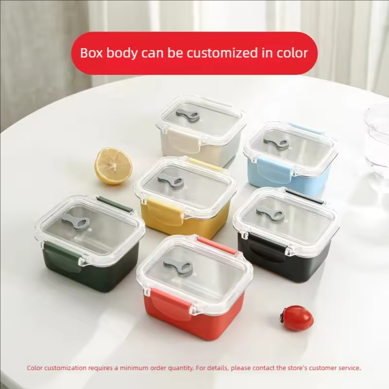 Design 304 Stainless Steel Fresh-keeping Box Snap-on Refrigerator Storage Tin Box Heating Food Grade Microwave sealed Box