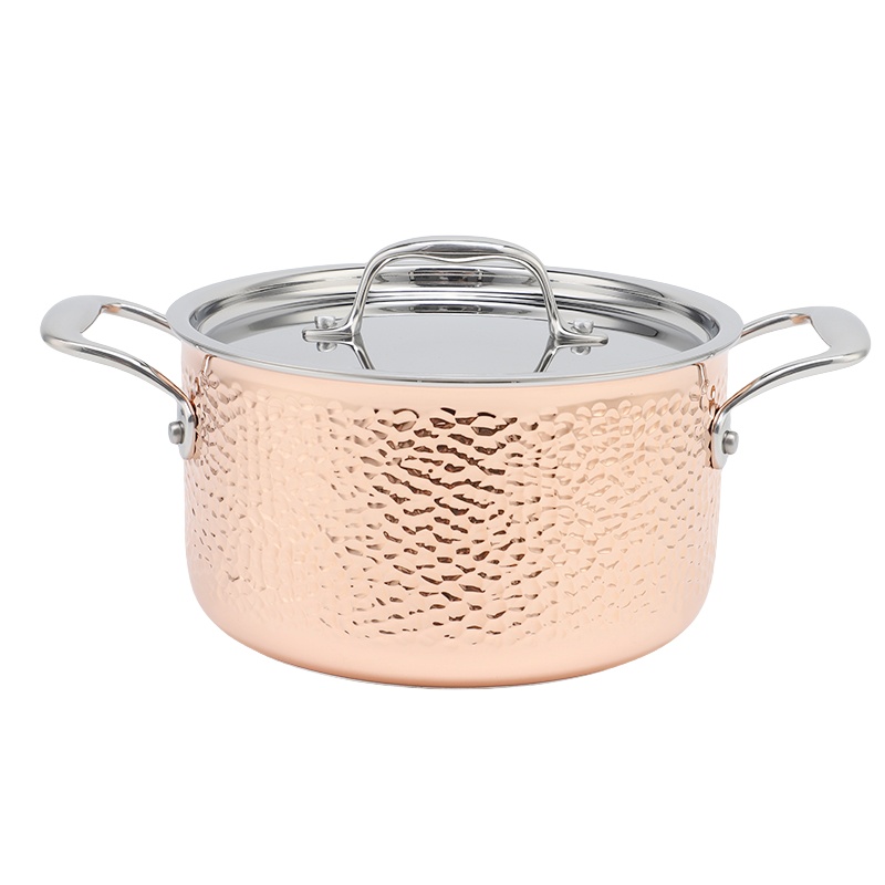 Wholesale Delicate Appearance Multi Function Hammered Tri Ply Copper Cookware Stainless Steel Saucepan Set Soup & Stock Pots With Lids