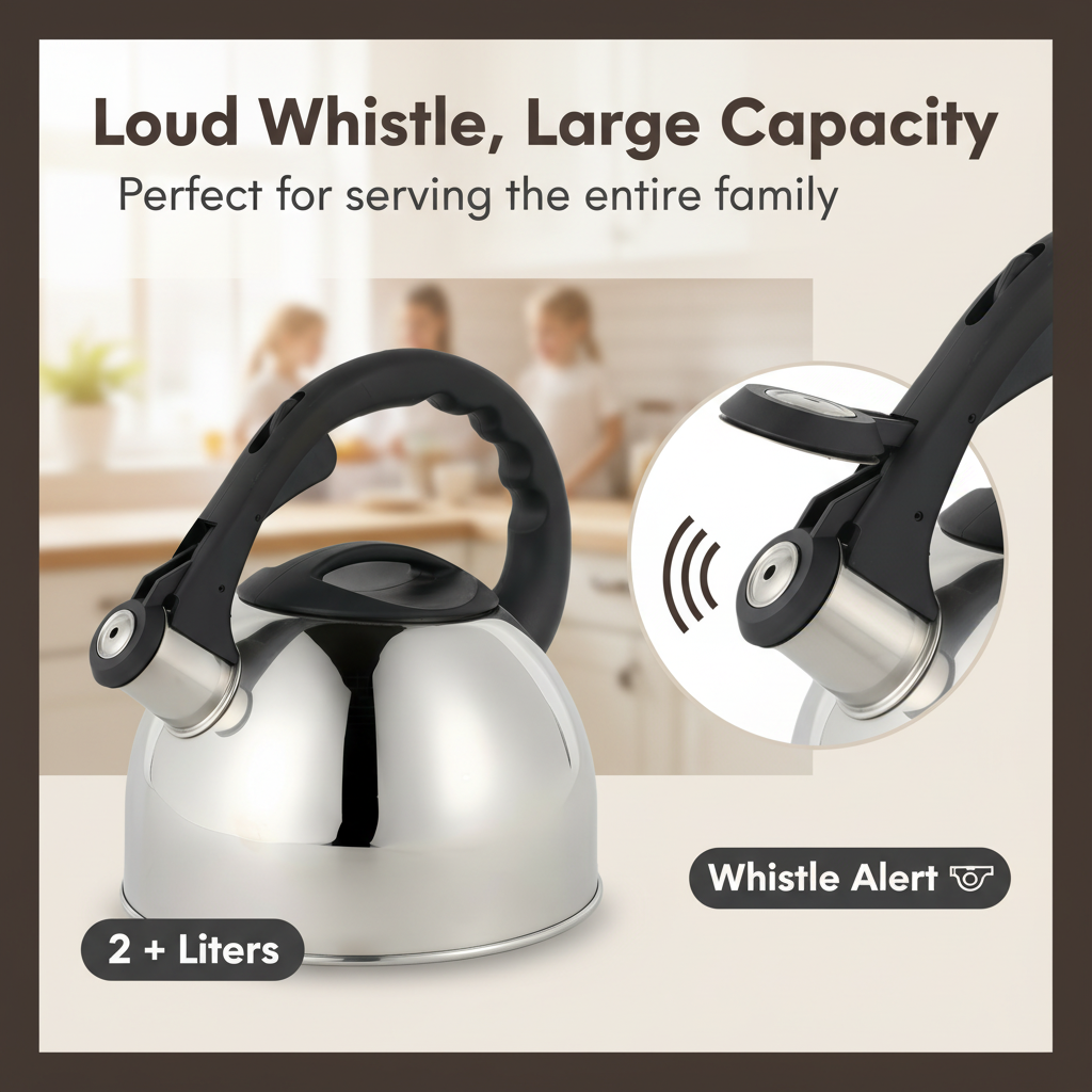Factory Wholesale 2.5LWhistling Tea Kettle Pot Cool-Touch Handle Stainless Steel Hot Water Teapot for ALL Stovetop