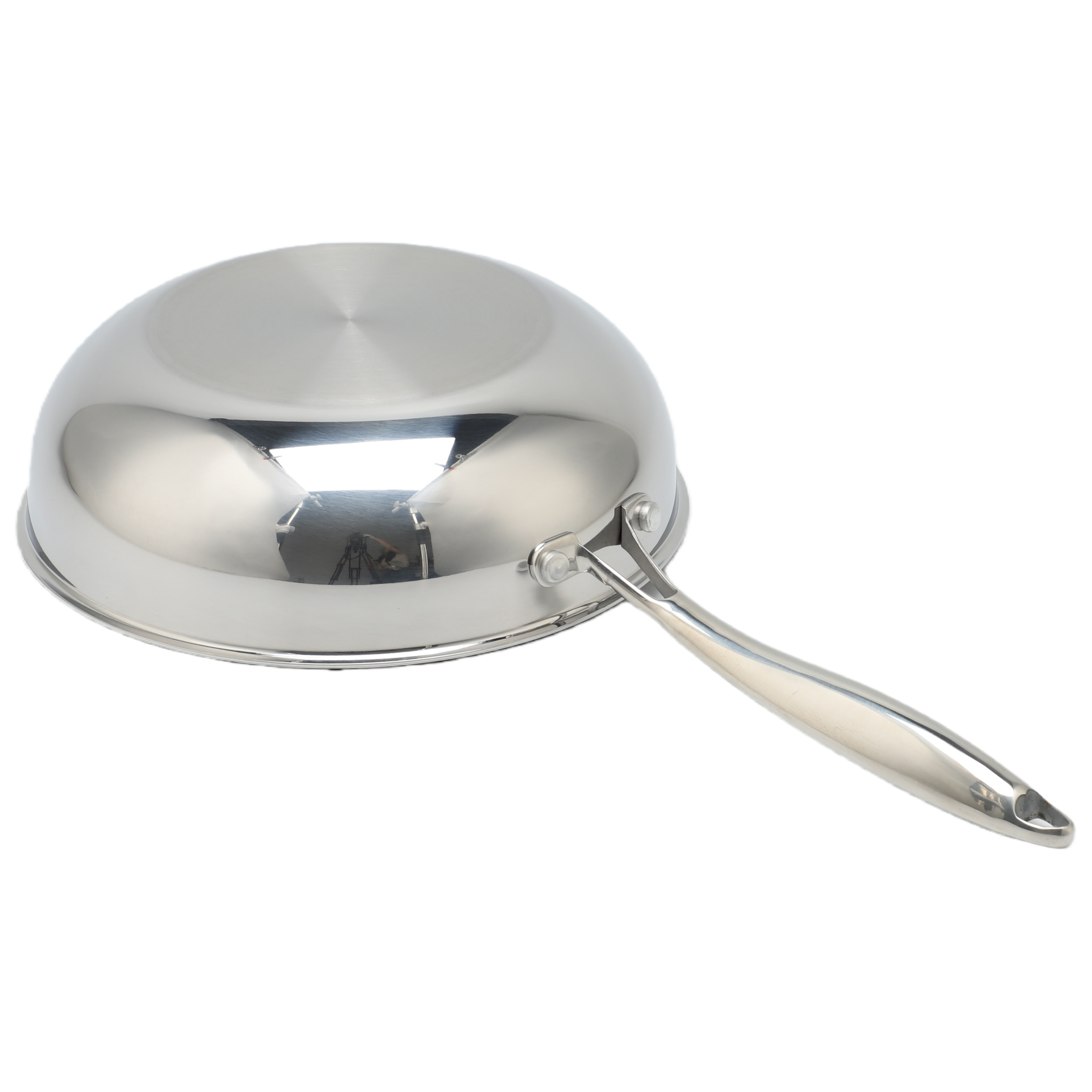 2 Pcs Stainless Steel Double-sided Honeycomb Small Wok Pan with Tri-ply Base and Glass Lids Uncoated Non-stick Wholesale