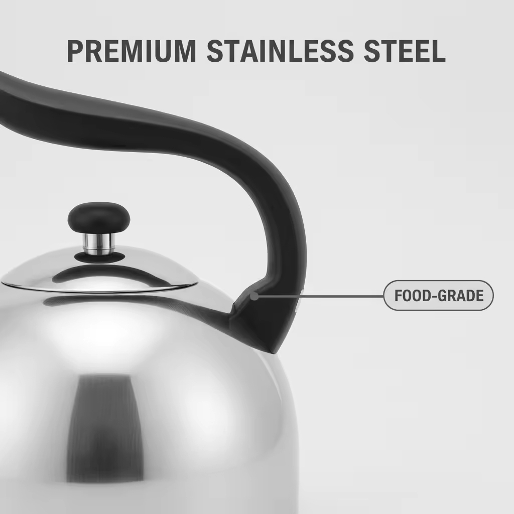 Factory Wholesale 2.5L Whistling Tea Kettle Pot Cool-Touch Handle Stainless Steel Hot Water Teapot for ALL Stovetop