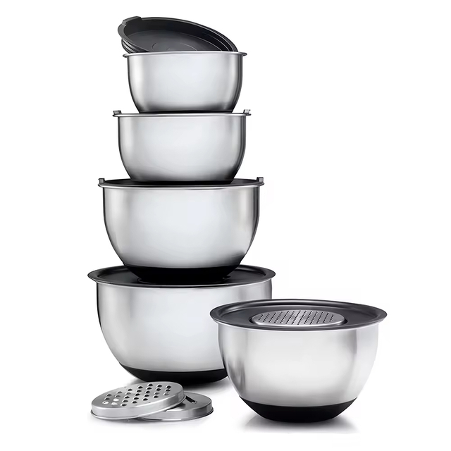 Wholesale High Quality Stainless Steel Salad Bowl with Grater Attachments Non Slip Base for Mixing Baking