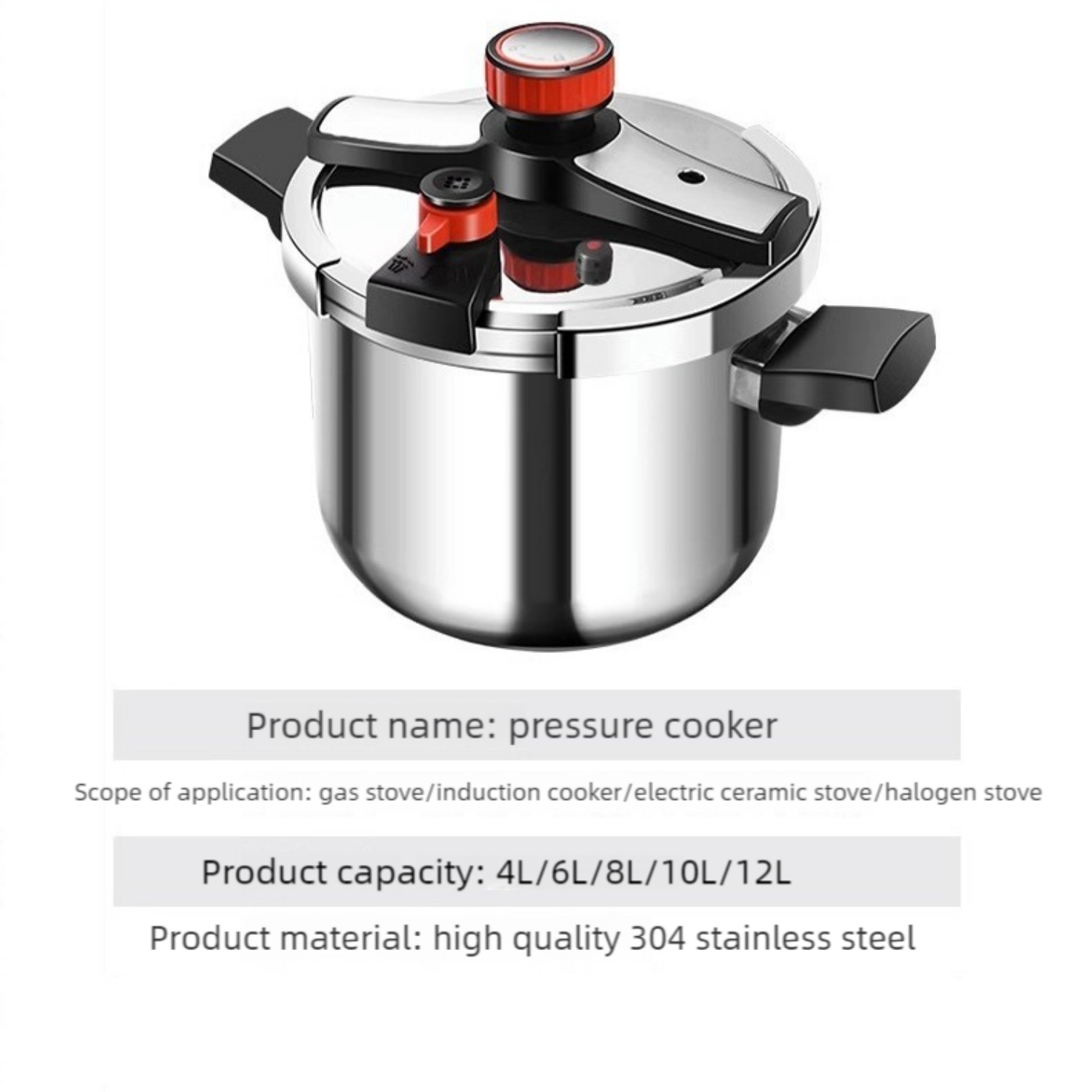 Factory Multi-Functional Fast Cooking Induction Cookware 8L/10L 304 Stainless Steel Pressure Cooker