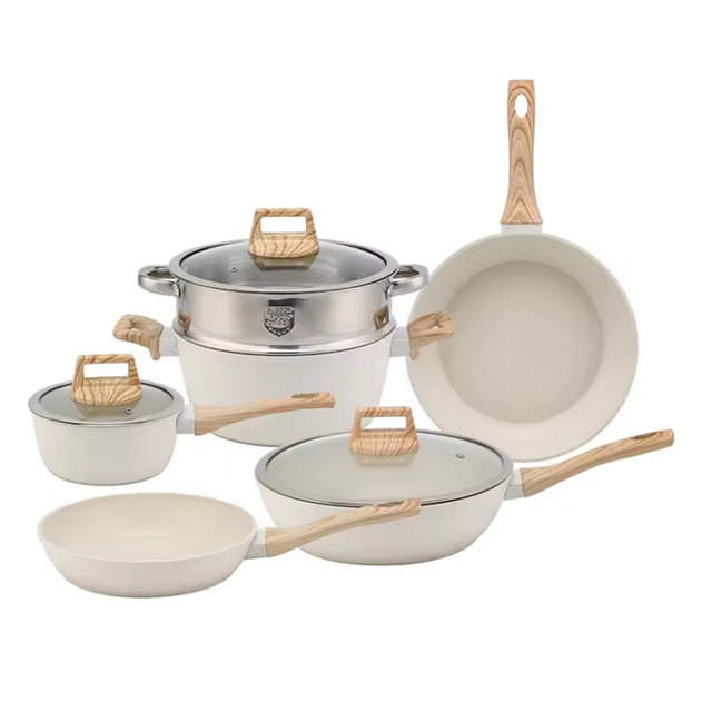 9 PCS Customizable Ceramic Non Stick Pans and Pots Set Induction Cast Aluminum Ceramic Cookware Set Pots and Pans Set