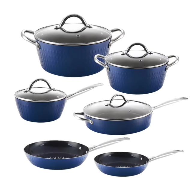 10 PCS 3D Diamond Series Customizable Ceramic Non Stick Pans and Pots Set Induction Cast Aluminum Ceramic Cookware Set