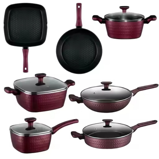 12 PCS 3D Diamond Series Customizable Ceramic Non Stick Pans and Pots Set Induction Cast Aluminum Ceramic Cookware Set