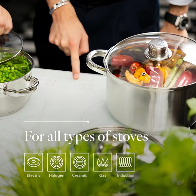 Hot Sale Cooking Pot Heavy Weight 5-ply Base Stainless Steel Casserole Soup Pot Stock Pots with Stainless Steel Handle