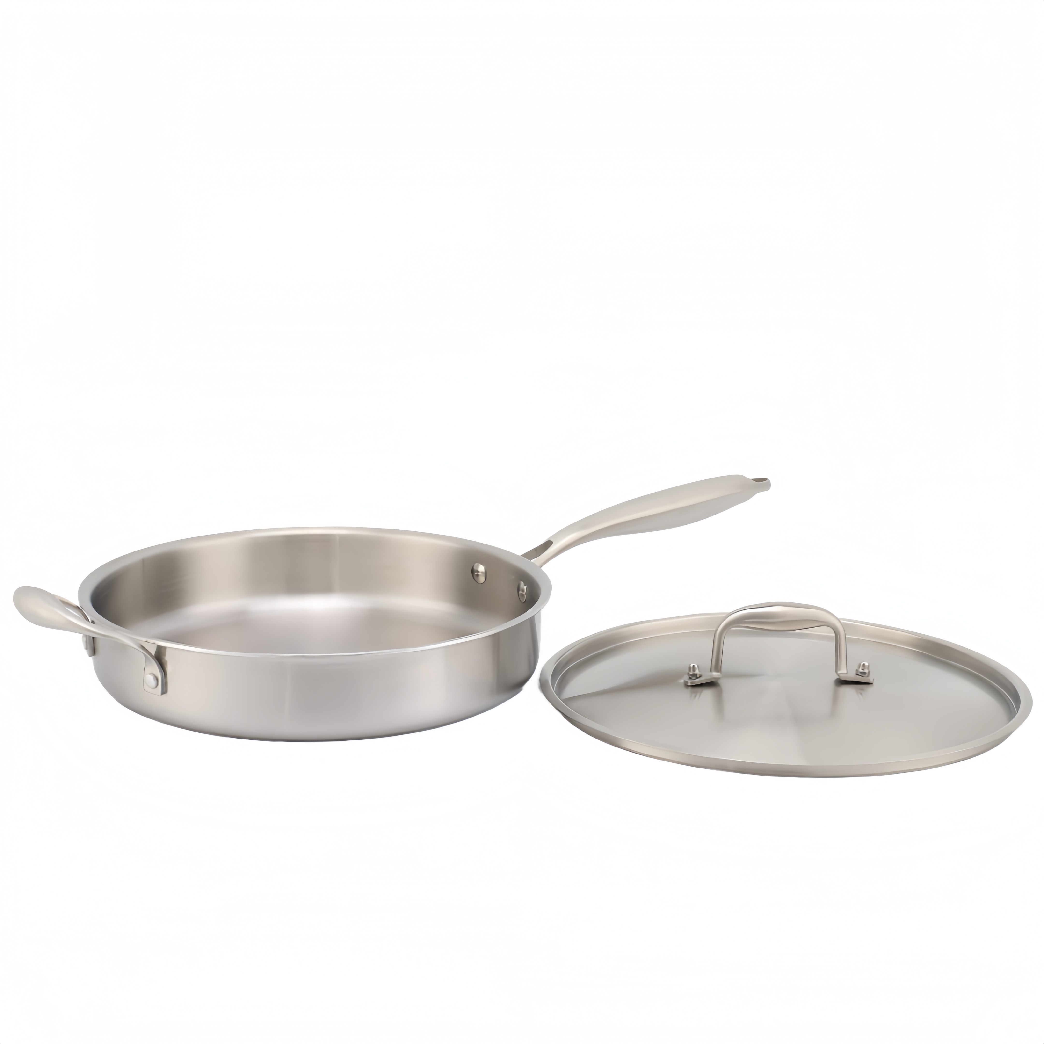 High Quality 316 Stainless Steel Cook Saute Pan Three Layer Steel Double Ear Frying Pan Rapid Heat Conduction Sauting Fry Pan with Steel Lid