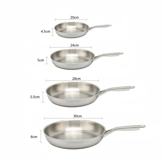 Factory Customized Food Grade Triply Cooking Pan Steel Stainless Non-coating Frying Pan for Skillet Omlet with Hollow Handle