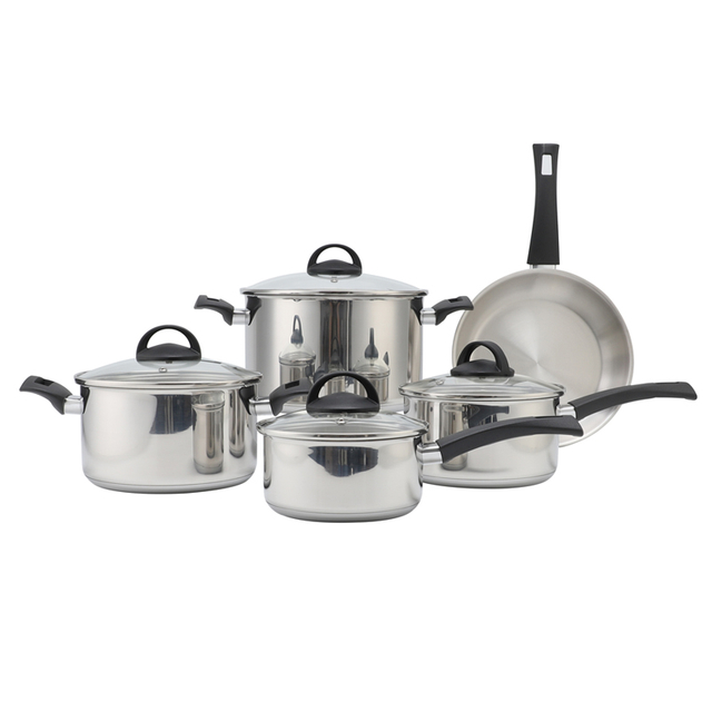 Wholesale Custom 9 Piece Gold Handle Stainless Steel Impact Bonded Bottom Pots And Pans Non-Toxic Kitchen Cookware Set