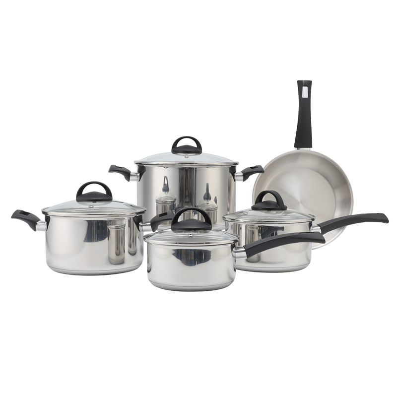 Wholesale Custom 9 Piece Gold Handle Stainless Steel Impact Bonded Bottom Pots And Pans Non-Toxic Kitchen Cookware Set