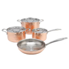 Factory Manufacturer's Modern 7pcs Tri-Ply Stainless Steel and Copper Pots and Pans Set Hammered Tri Ply Copper Cookware