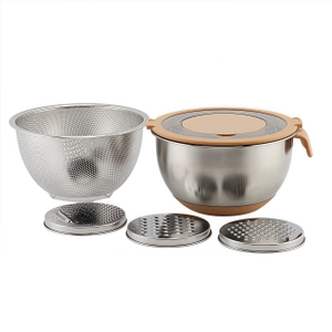 4-1 Colander with Bowl Set Colander Bowl 304 Stainless Steel Mixing Salad Bowl with Strainer Colanders Sets Storage Drain Basket