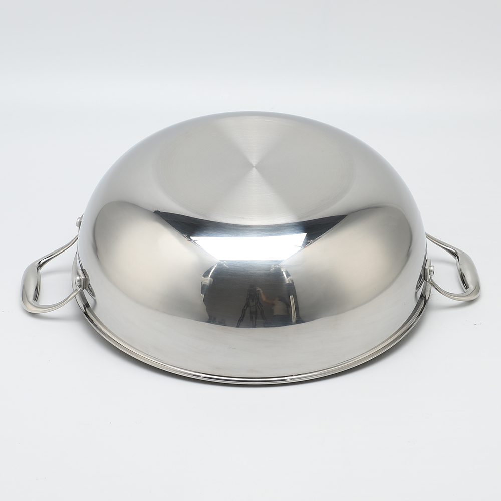 Tri-ply Hybrid Pan & Wok with Double Ears PFAS PFOA Free Titanium Coating Stainless Steel Non-stick Wok Pan Cookware With Glass Lid
