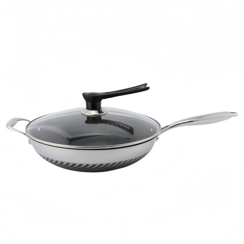 Hybrid TriPly Stainless Steel Nonstick Wok With Handle No Coating Nonstick Cookware Support ODM/OEM Non Toxic NO PFAS PFAS