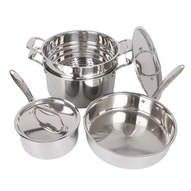 High Quality 6Pcs Kitchen Cooking Cookware Hot Sale Stainless Steel Steamer With Stainless Steel Handle and Lid