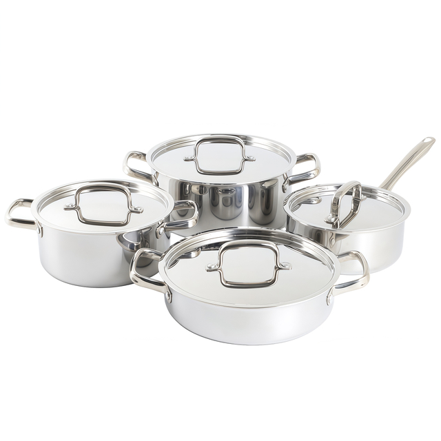 Best Seller German Kitchen Ware 8 Pieces Triply Stainless Steel Cookware Sets Stainless Steel Cooking Pots and Pans Sets