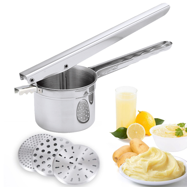 New Design Kitchen Grater Potato Ricer With 3 Interchangeable Discs Stainless Steel Creates Smooth Masher
