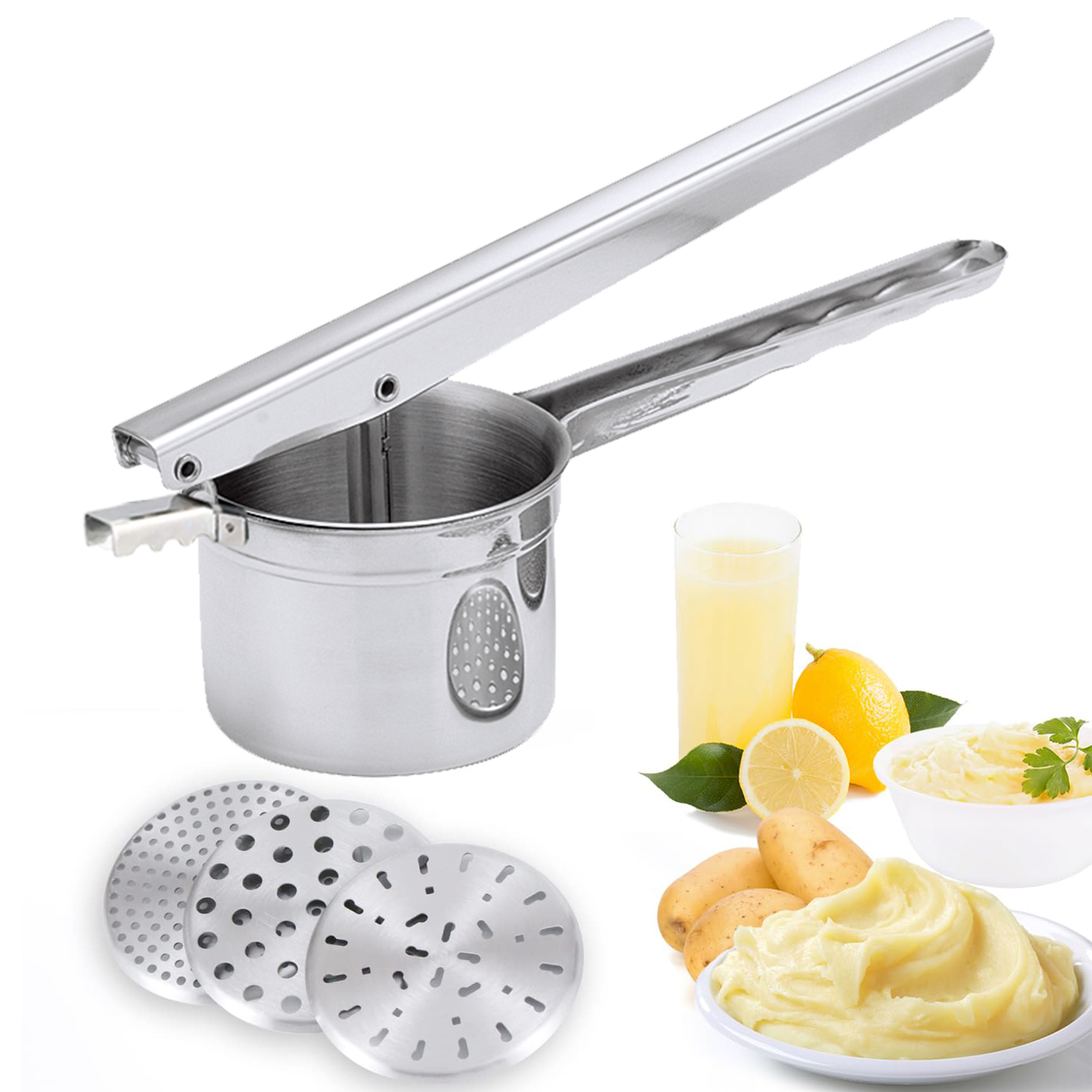 New Design Kitchen Grater Potato Ricer With 3 Interchangeable Discs Stainless Steel Creates Smooth Masher