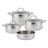 Stainless Steel Triply Cookware Set Durable Metal Pots and Pans with Mirror Polished Glass Cover Rivet-Connected Handle