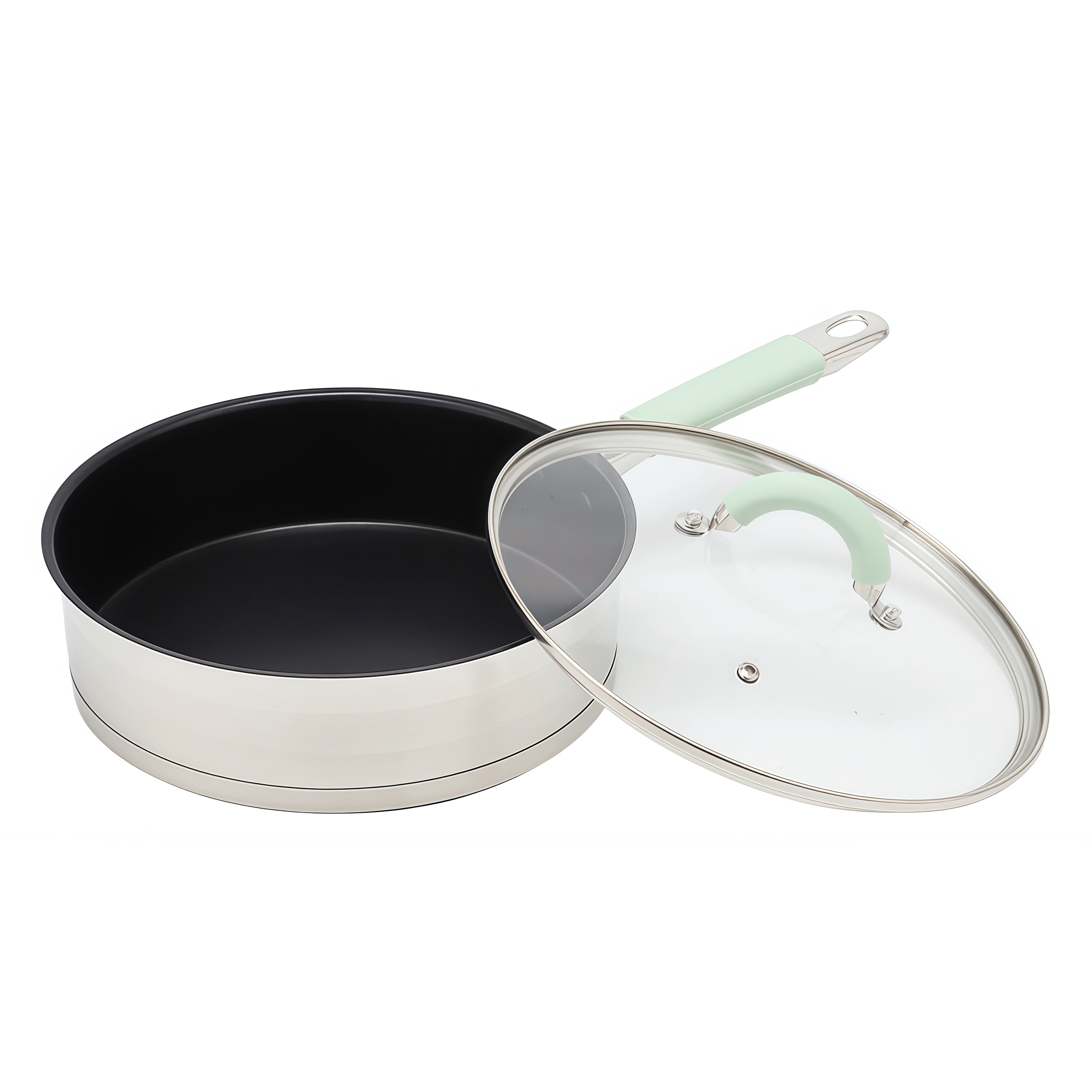 Wholesale Custom Kitchen Utensils Stainless Steel Cooking Pot Set Pots And Pans Set With Silicone Handle 10 Pieces Double Spout Cookware Set
