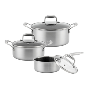 6 Piece High Quality Wholesale 18/10 Triply Stainless Steel 3 Layer Pots And Pans Steamer Set Cookware Set Saucepan Frying Pan