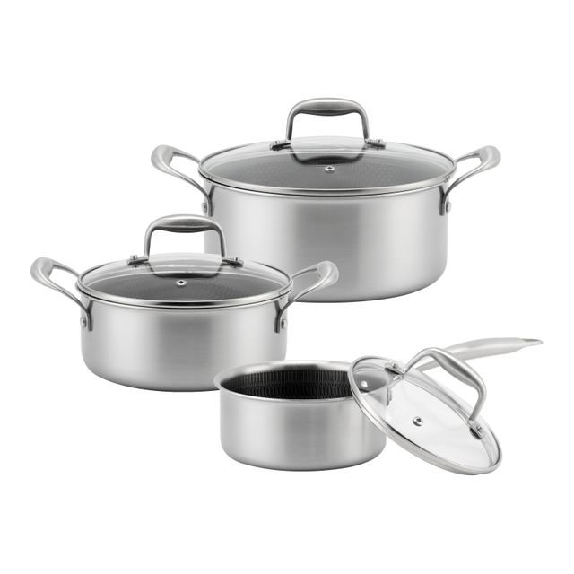 6 Piece High Quality Wholesale 18/10 Triply Stainless Steel 3 Layer Pots And Pans Steamer Set Cookware Set Saucepan Frying Pan