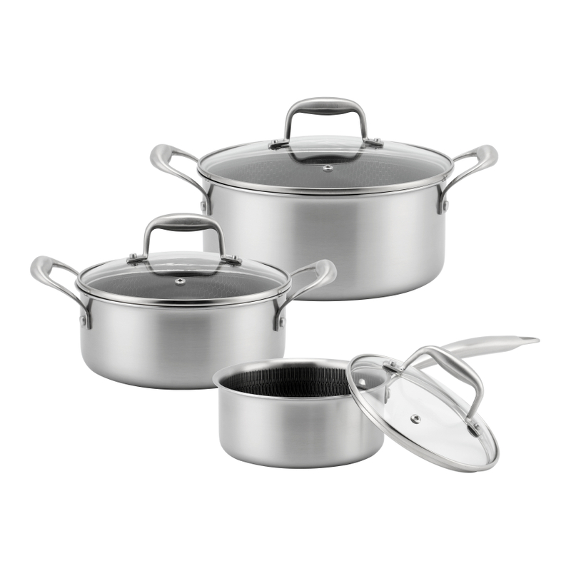 6 Piece High Quality Wholesale 18/10 Triply Stainless Steel 3 Layer Pots And Pans Steamer Set Cookware Set Saucepan Frying Pan
