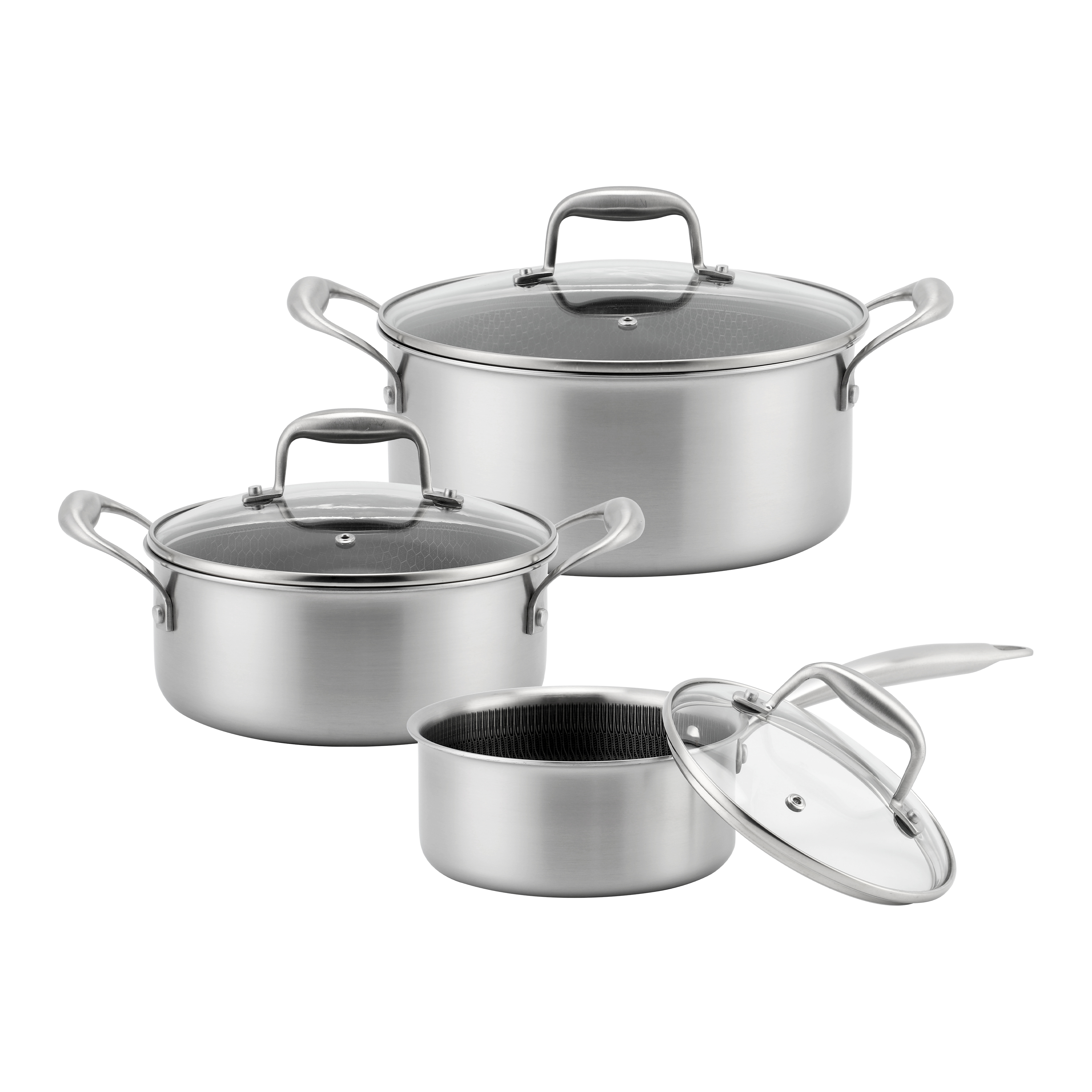 6 Piece High Quality Wholesale 18/10 Triply Stainless Steel 3 Layer Pots And Pans Steamer Set Cookware Set Saucepan Frying Pan