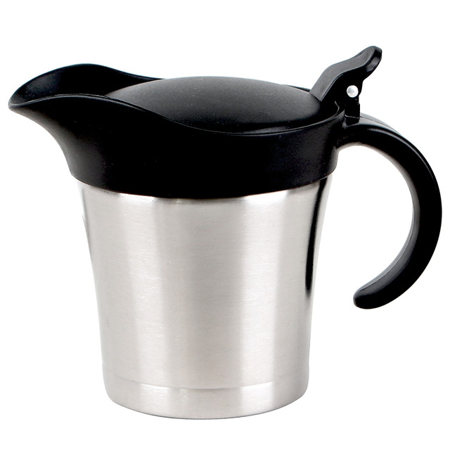 Kitchen Gadgets Stainless Steel Hinged Lid Gravy Boat Double Layered Sauce Pot Fruit Juicer Container