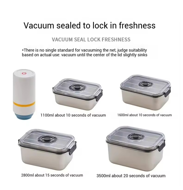 New Design 304 Stainless Steel Fresh-keeping Lunch Box Vacuum Seal Cover Leak-proof Heating Food Grade with Electric Pump