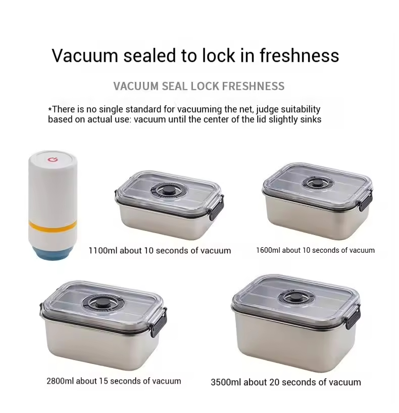 New Design 304 Stainless Steel Fresh-keeping Lunch Box Vacuum Seal Cover Leak-proof Heating Food Grade with Electric Pump