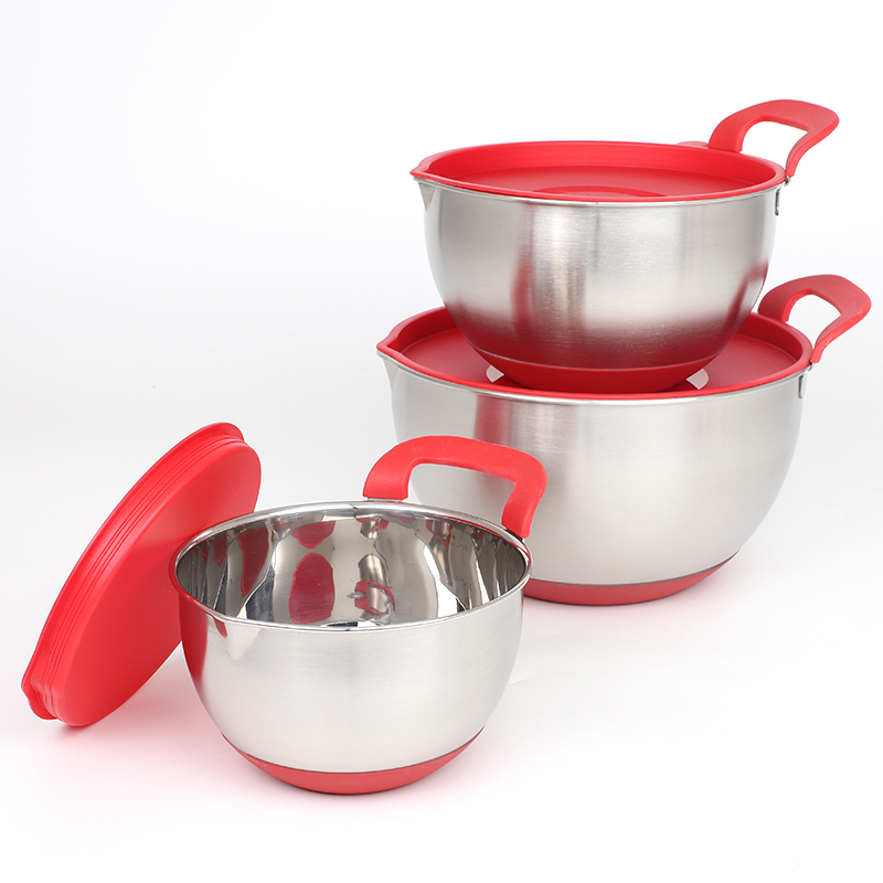 Custom Non Slip Spout Salad Bowl With Handle Stainless Steel Mixing Bowls Set